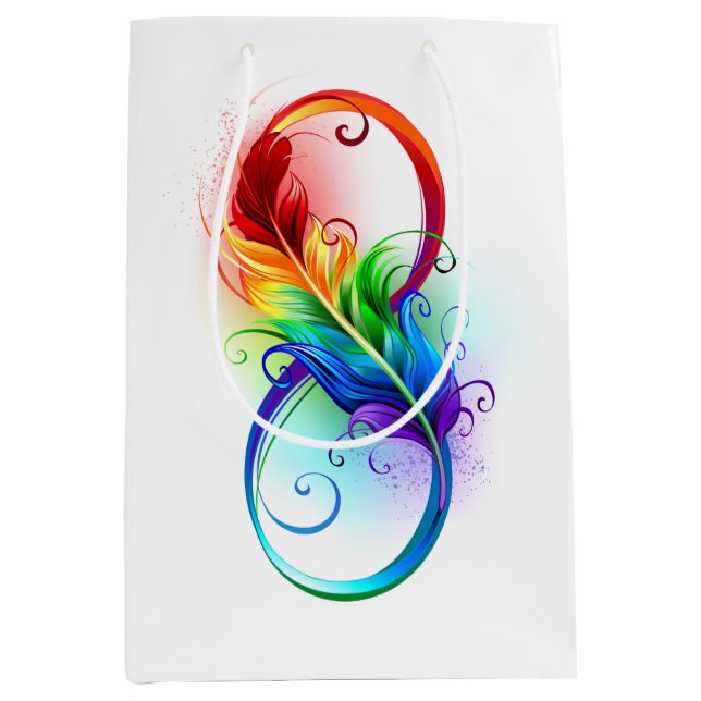 Infinity Symbol with Rainbow Feather Medium Gift Bag (Front)