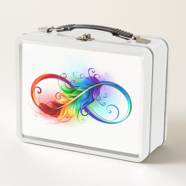 Infinity Symbol with Rainbow Feather Metal Lunch Box (Front)