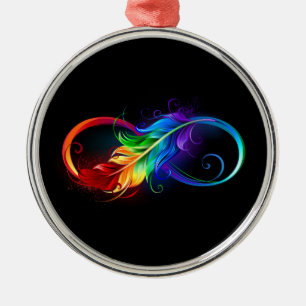 Infinity Symbol with Rainbow Feather Metal Ornament