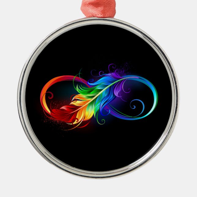 Infinity Symbol with Rainbow Feather Metal Ornament (Front)
