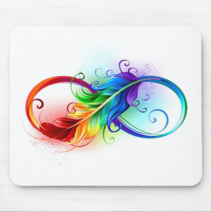 Infinity Symbol with Rainbow Feather Mouse Pad