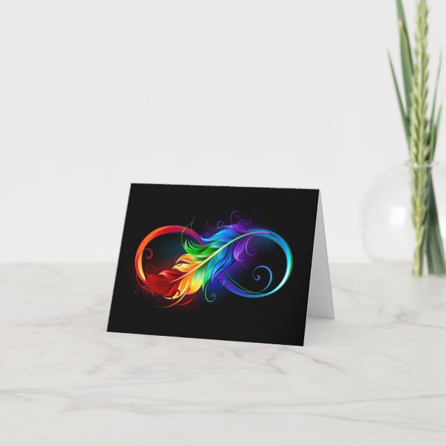 Infinity Symbol with Rainbow Feather Note Card (Front)