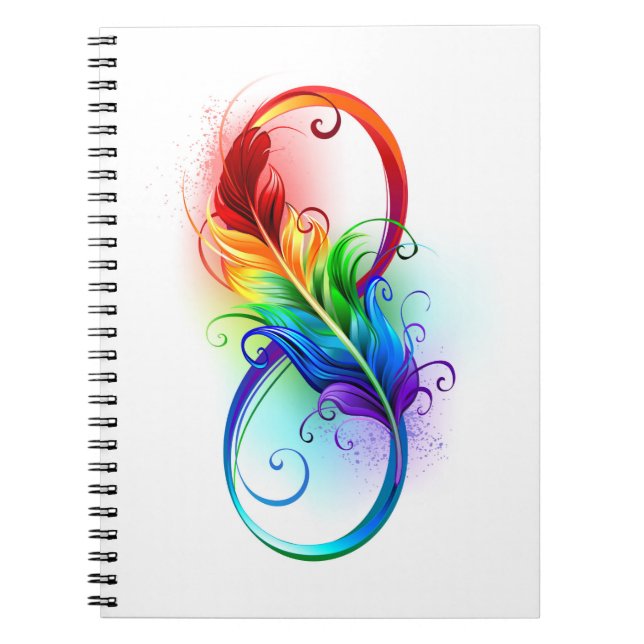Infinity Symbol with Rainbow Feather Notebook (Front)