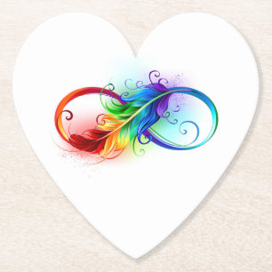 Infinity Symbol with Rainbow Feather Paper Coaster