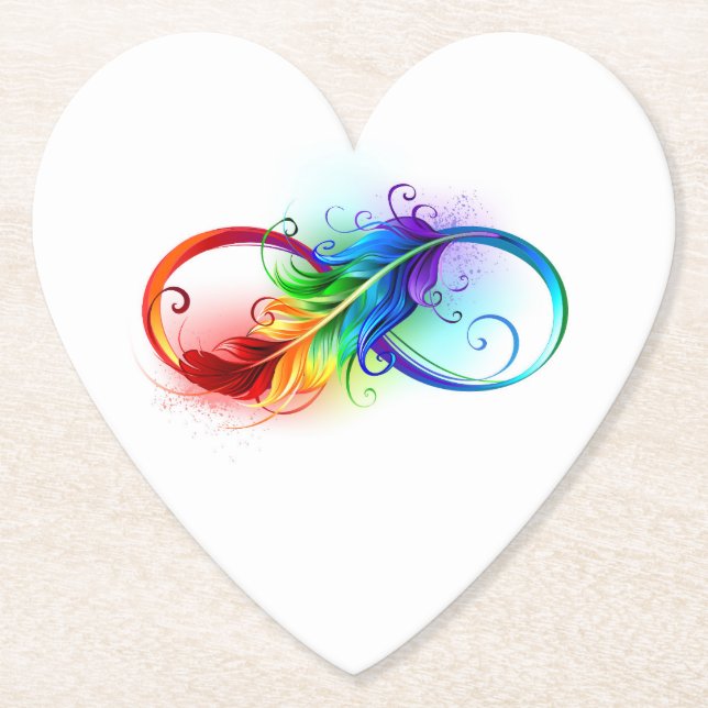 Infinity Symbol with Rainbow Feather Paper Coaster (Front)