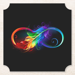Infinity Symbol with Rainbow Feather Paper Coaster