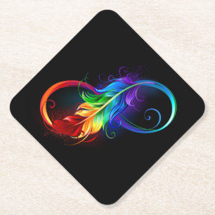 Infinity Symbol with Rainbow Feather Paper Coaster