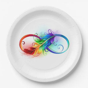 Infinity Symbol with Rainbow Feather Paper Plate