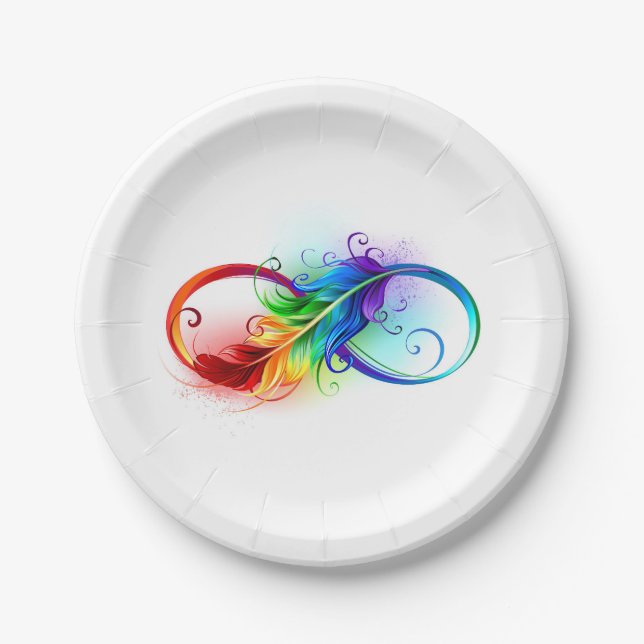 Infinity Symbol with Rainbow Feather Paper Plate (Front)