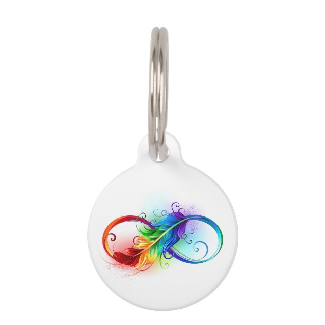 Infinity Symbol with Rainbow Feather Pet Tag (Front)