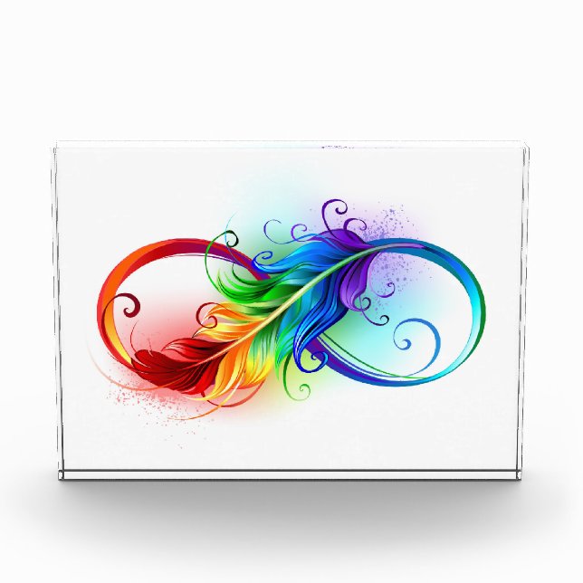 Infinity Symbol with Rainbow Feather Photo Block (Front)
