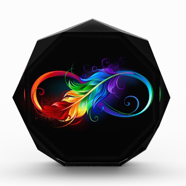 Infinity Symbol with Rainbow Feather Photo Block (Front)