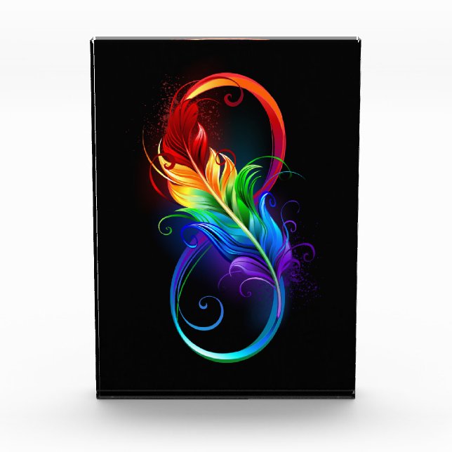 Infinity Symbol with Rainbow Feather Photo Block (Front)