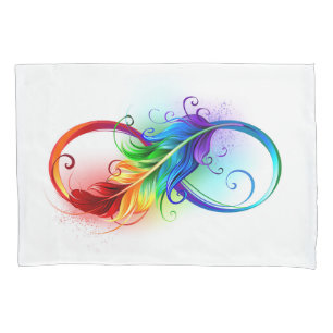 Infinity Symbol with Rainbow Feather Pillowcase