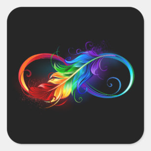 Infinity Symbol with Rainbow Feather Square Sticker