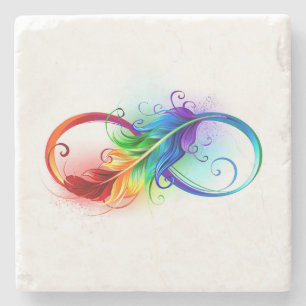 Infinity Symbol with Rainbow Feather Stone Coaster