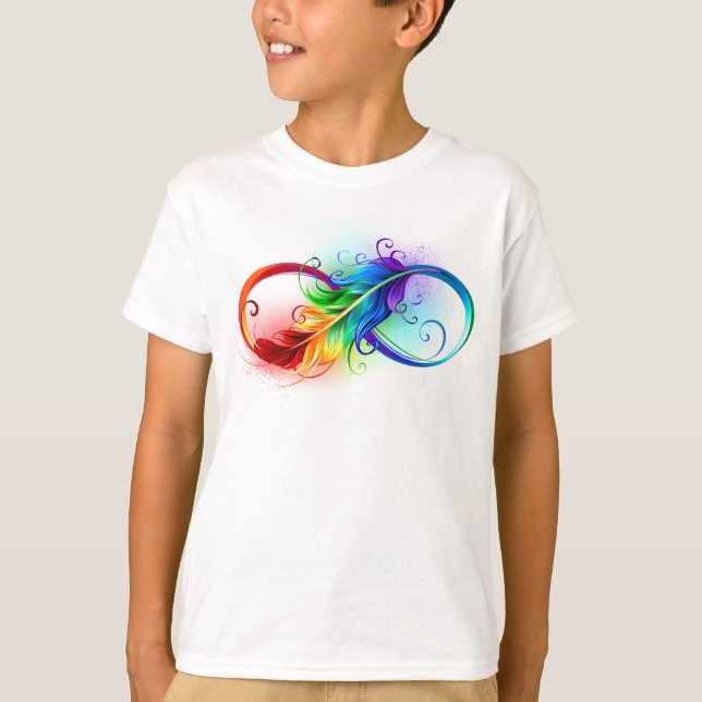 Infinity Symbol with Rainbow Feather T-Shirt (Front)