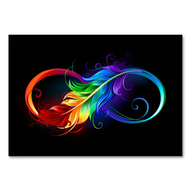 Infinity Symbol with Rainbow Feather Table Number (Front)