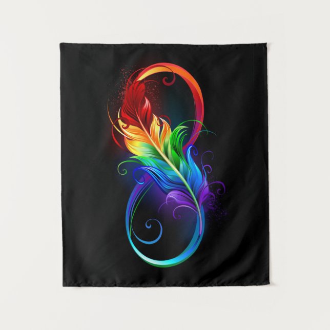 Infinity Symbol with Rainbow Feather Tapestry (Front)