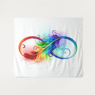 Infinity Symbol with Rainbow Feather Tapestry
