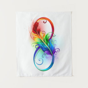 Infinity Symbol with Rainbow Feather Tapestry
