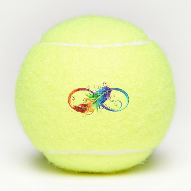 Infinity Symbol with Rainbow Feather Tennis Balls (Front)