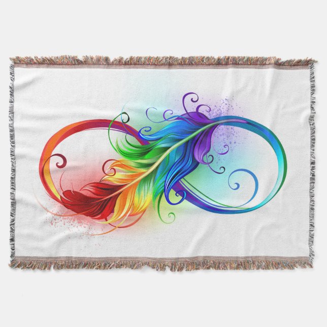 Infinity Symbol with Rainbow Feather Throw Blanket (Front)