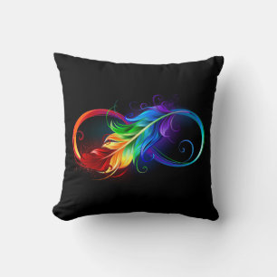 Infinity Symbol with Rainbow Feather Throw Pillow