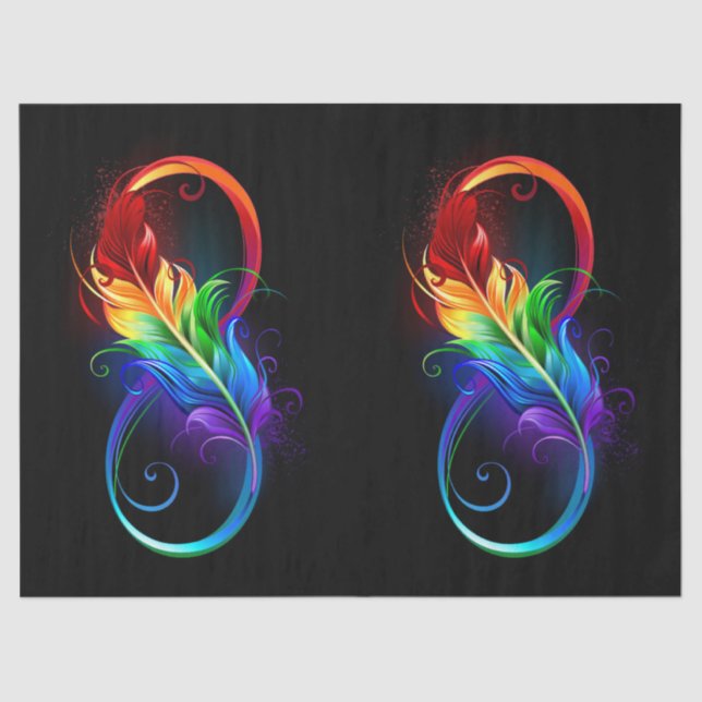 Infinity Symbol with Rainbow Feather Tissue Paper (Front)