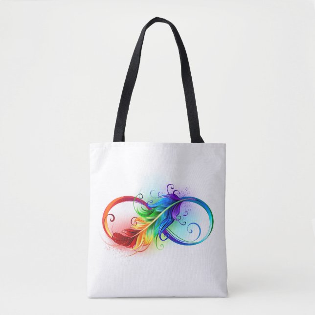Infinity Symbol with Rainbow Feather Tote Bag (Front)
