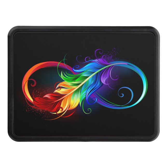 Infinity Symbol with Rainbow Feather Trailer Hitch Cover (Front)