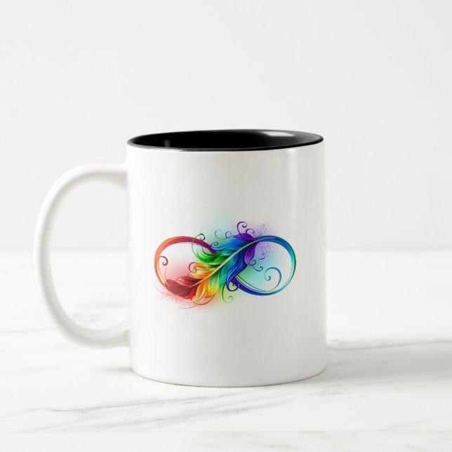 Infinity Symbol with Rainbow Feather Two-Tone Coffee Mug (Left)