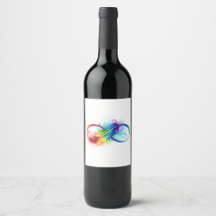 Infinity Symbol with Rainbow Feather Wine Label