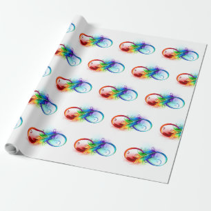 Infinity Symbol with Rainbow Feather Wrapping Paper