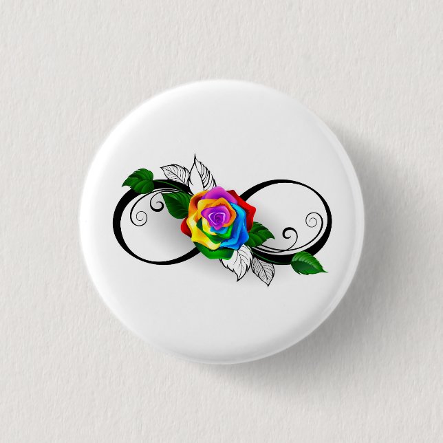 Infinity Symbol with Rainbow Rose 1 Inch Round Button (Front)