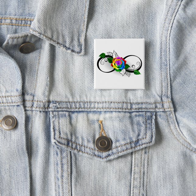 Infinity Symbol with Rainbow Rose 2 Inch Square Button (In Situ)