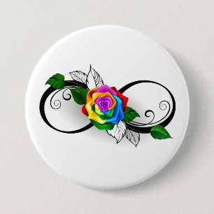 Infinity Symbol with Rainbow Rose 3 Inch Round Button