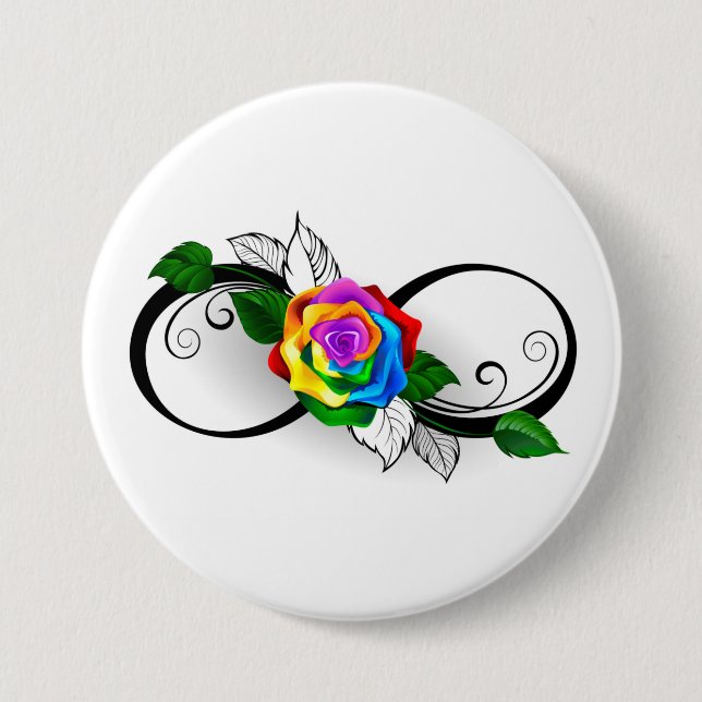Infinity Symbol with Rainbow Rose 3 Inch Round Button (Front)