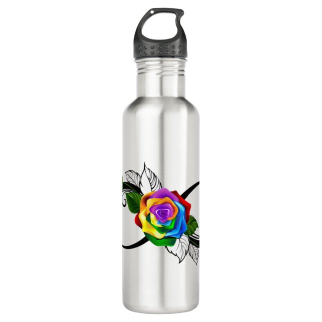 Infinity Symbol with Rainbow Rose 710 Ml Water Bottle (Front)