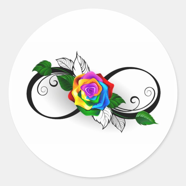 Infinity Symbol with Rainbow Rose Classic Round Sticker (Front)