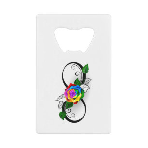 Infinity Symbol with Rainbow Rose Credit Card Bottle Opener