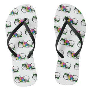 Infinity Symbol with Rainbow Rose Flip Flops