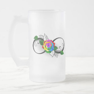 Infinity Symbol with Rainbow Rose Frosted Glass Beer Mug