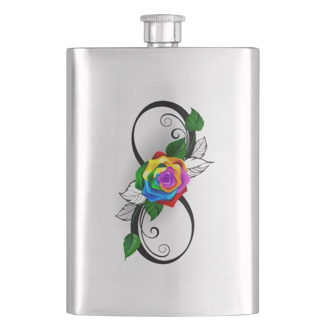 Infinity Symbol with Rainbow Rose Hip Flask (Front)