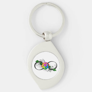 Infinity Symbol with Rainbow Rose Keychain