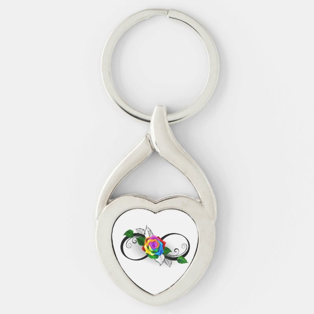 Infinity Symbol with Rainbow Rose Keychain (Front)