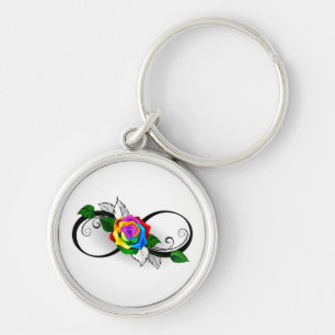 Infinity Symbol with Rainbow Rose Keychain
