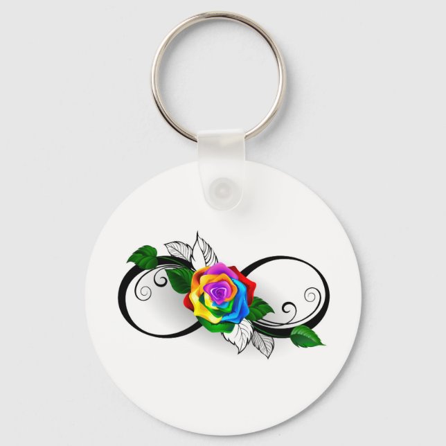 Infinity Symbol with Rainbow Rose Keychain (Front)