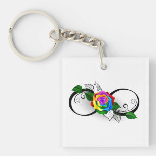 Infinity Symbol with Rainbow Rose Keychain