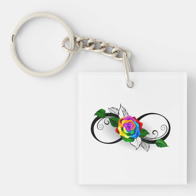 Infinity Symbol with Rainbow Rose Keychain (Front)
